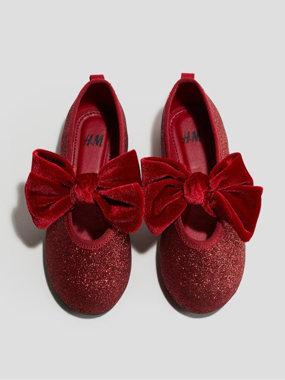 H&M Toddler 11 Red Glitter Velvet Bow Ballet Flats